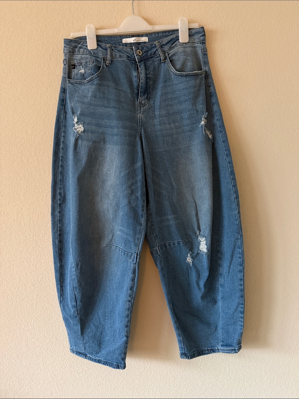 KanCan Relaxed Distressed Boyfriend Jeans in Blue Denim